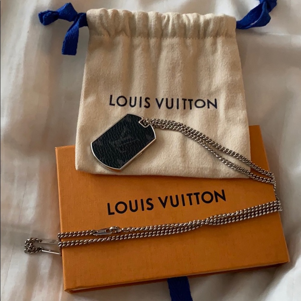 REAL LV MONOGRAM ECLIPSE PLATE NECKLACE